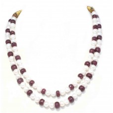 Strand Ruby Natural Beads Pearl Necklace Diamond Cut 2 Line Gem Stone Gift D823